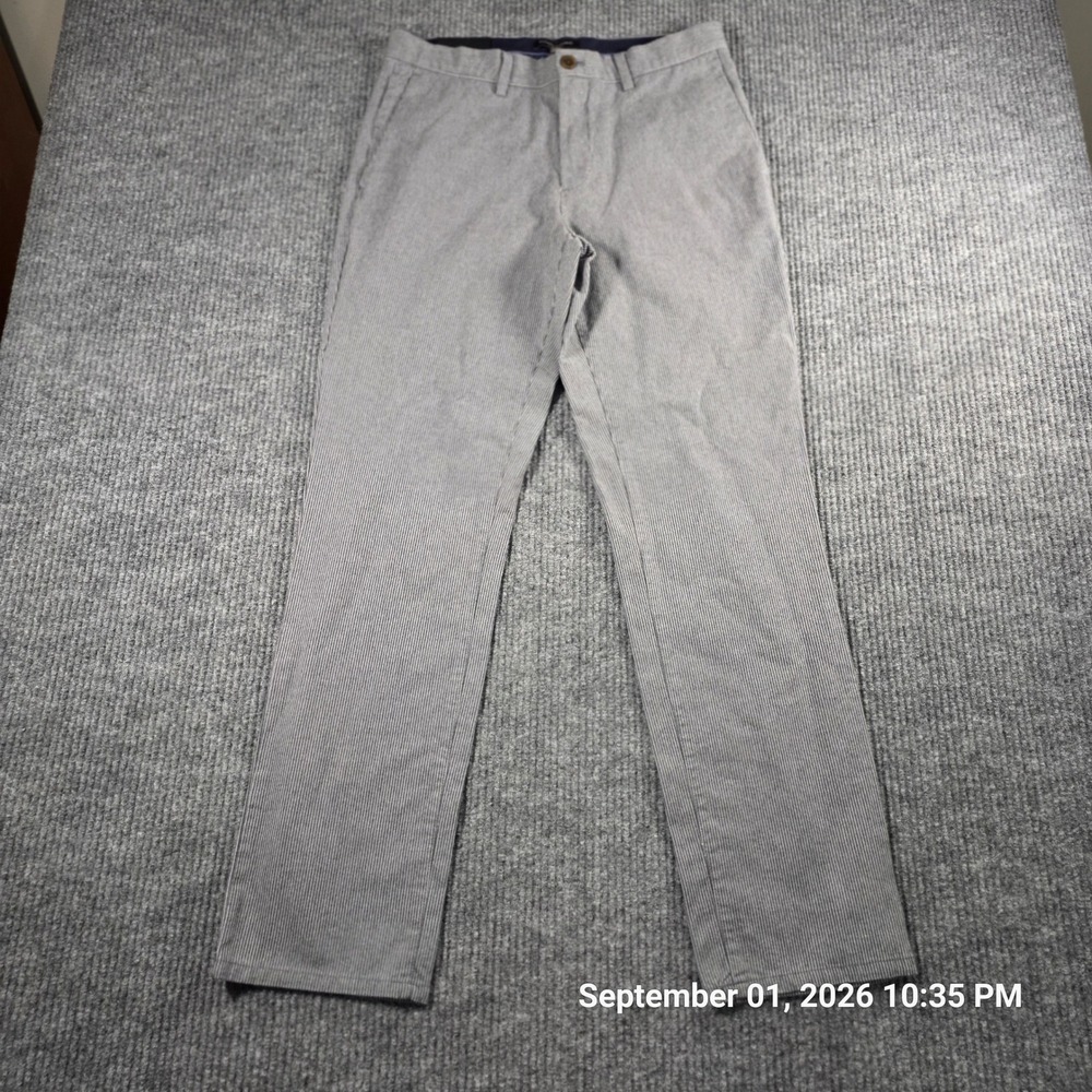 Banana Republic Aiden Pant Slim Fit Grey White Micro Stripe Chino 32x32 NEW